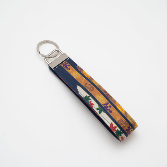 Cotton Wristlet Key Fob (Japanese Seasons Painting- Navy)