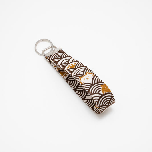 Cotton Wristlet Key Fob (Kitten with Japanese Wave - Brown)