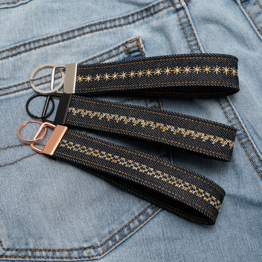 Denim Wristlet Key Fob (Yellow Gradient Thread)