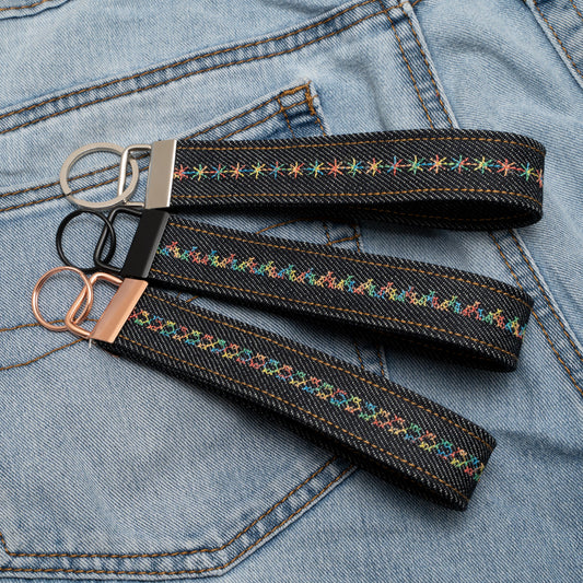 Denim Wristlet Key Fob (Deep Colorful Gradient Thread)