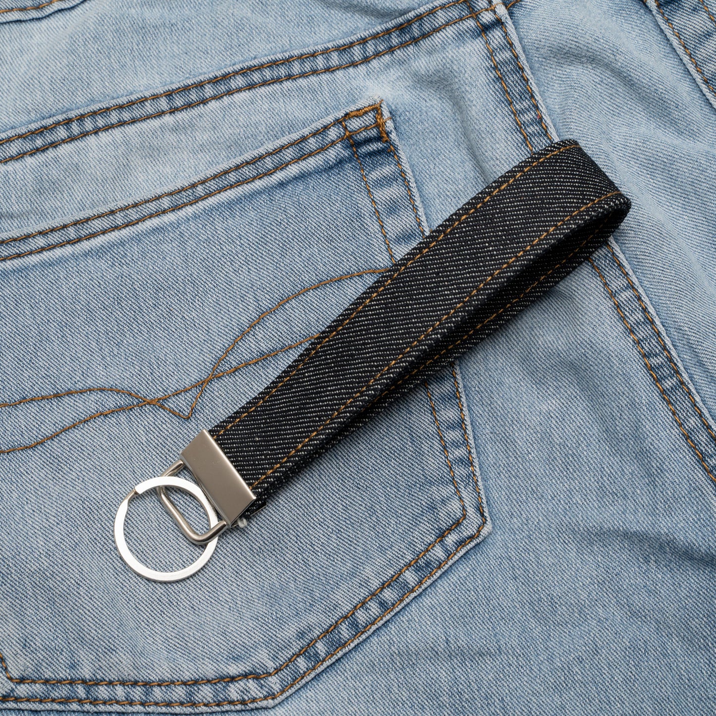 Denim Wristlet Key Fob (Deep Colorful Gradient Thread)