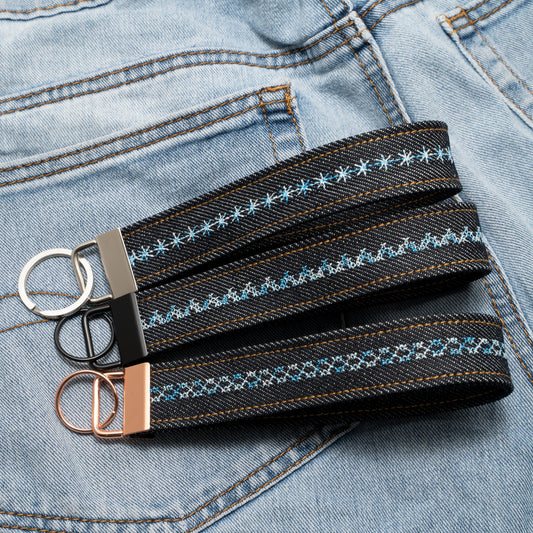 Denim Wristlet Key Fob (Blue Gradient Thread)