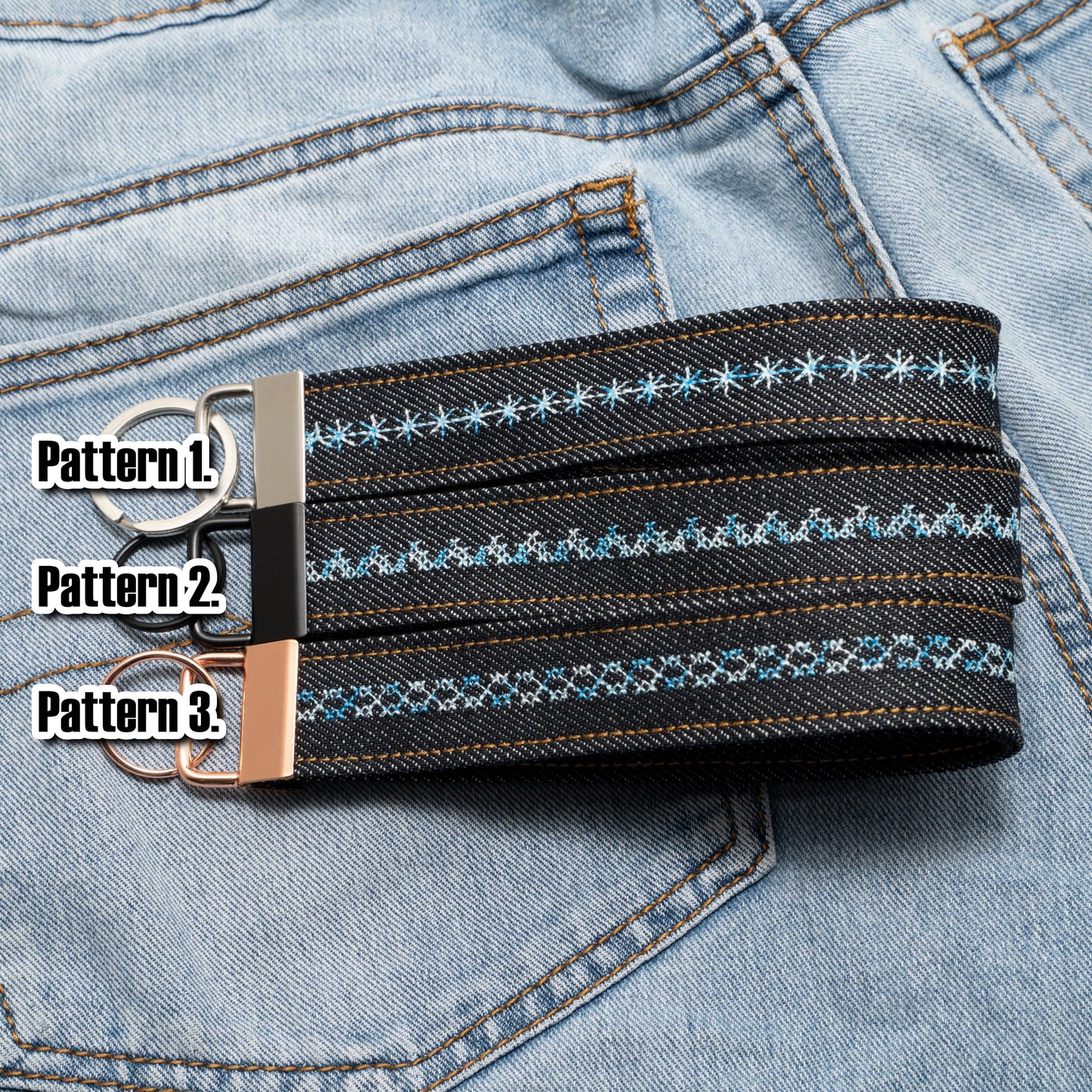 Denim Wristlet Key Fob (Blue Gradient Thread)