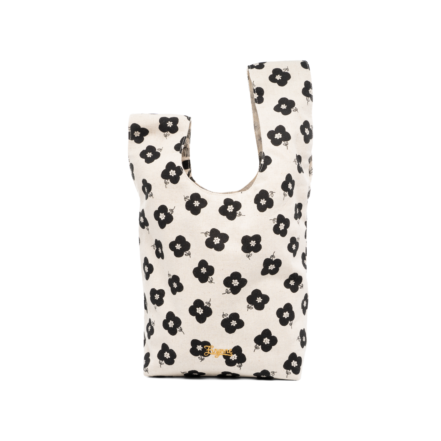 Japanese Knot Bag - Black and White Flowers