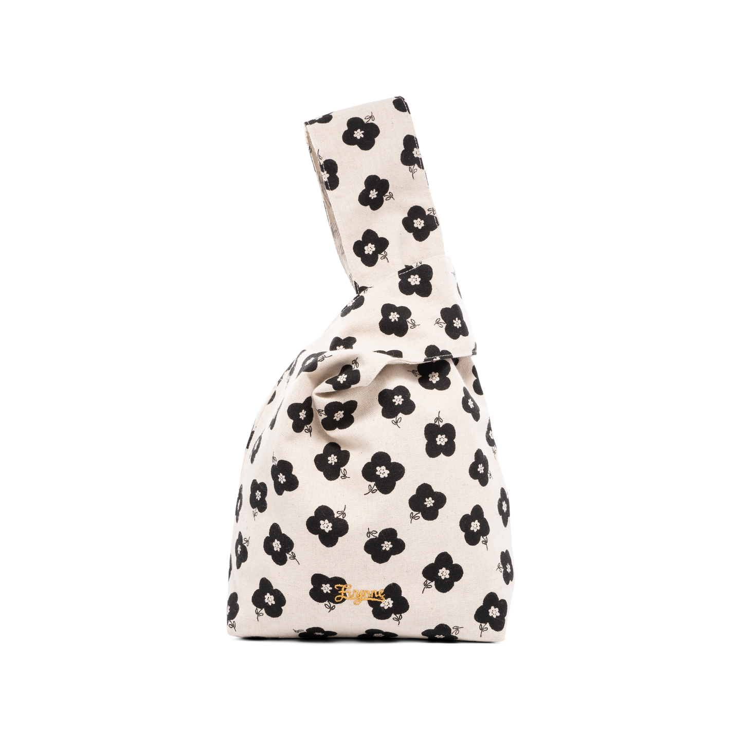 Japanese Knot Bag - Black and White Flowers