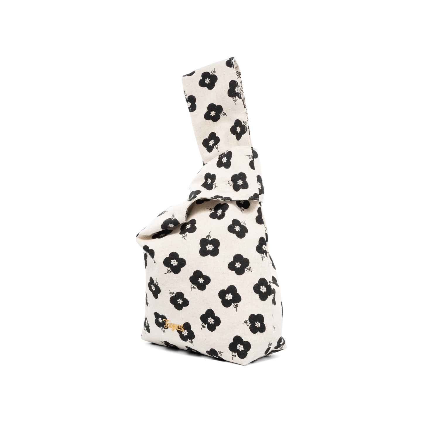 Japanese Knot Bag - Black and White Flowers