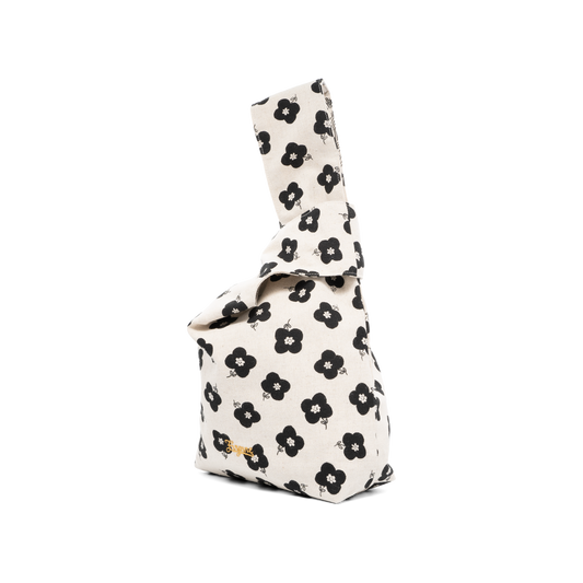 Japanese Knot Bag - Black and White Flowers