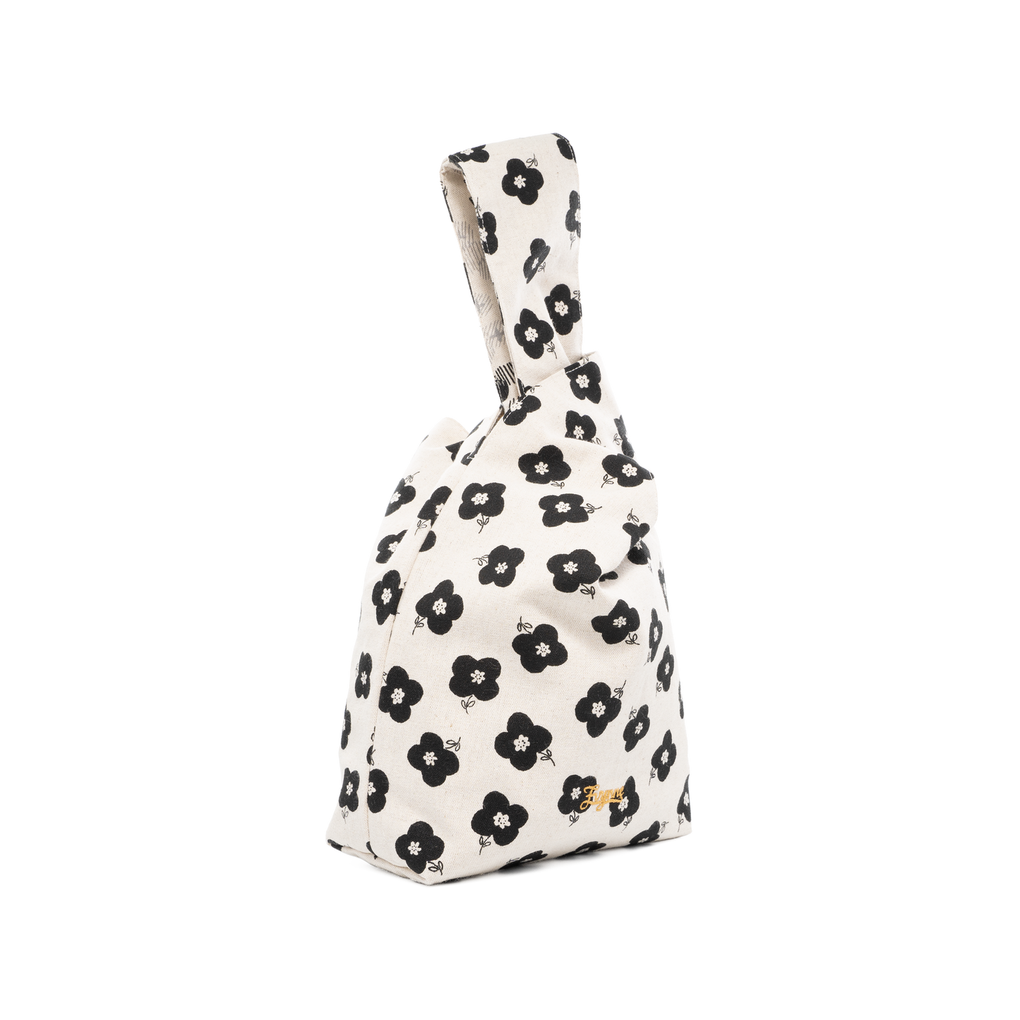 Japanese Knot Bag - Black and White Flowers