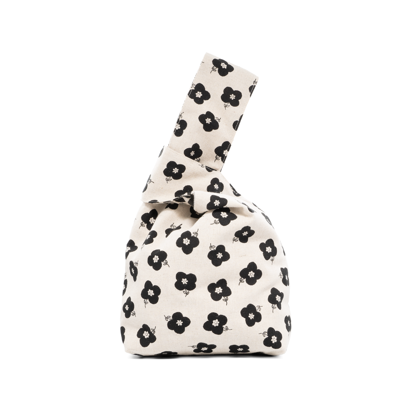 Japanese Knot Bag - Black and White Flowers